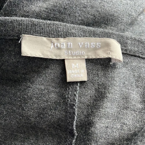 joan vass heather gray lightweight soft tiny button roll tab sleeve cardigan. M - Picture 7 of 8